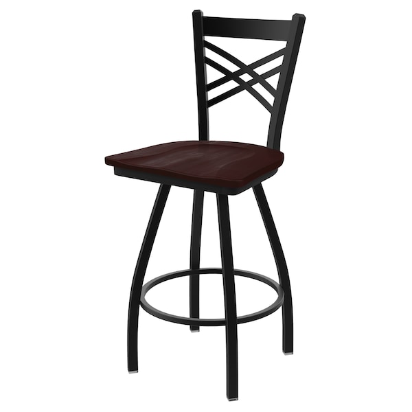 36" Swivel Bar Stool, Black Wrinkle, Dark Cherry Maple Seat
